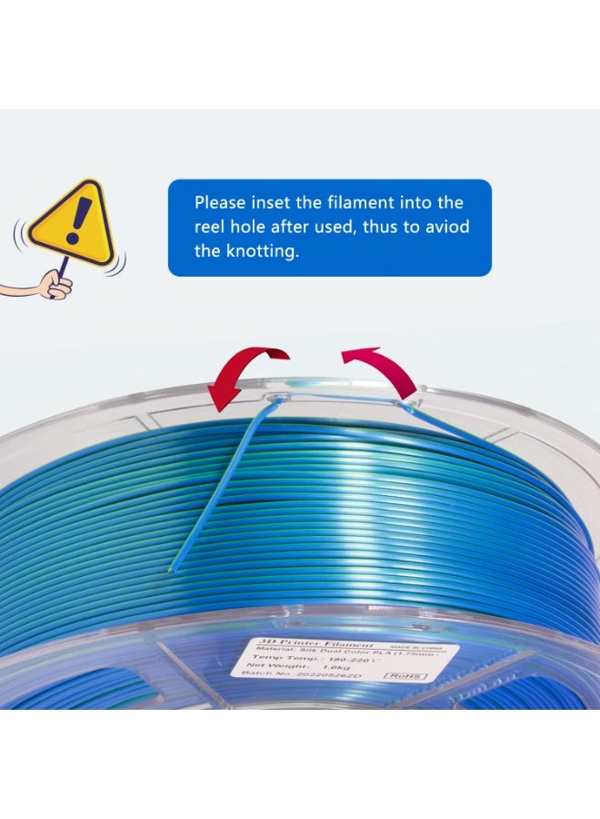 Mordely Pla Filament 1.75mm, Shiny Silk PLA 3D Printer Filament, Dual Color Filament Dimensional Accuracy +/- 0.03 mm, Coextruded Filament Blue and Green,1 kg/Spool - Image 4